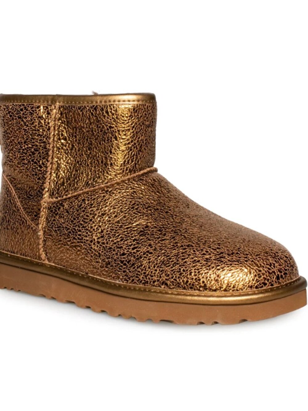 UGG Classic Mini Metallic Sparkle Bronze Shearling Boots Women’s Size 8 NWOB